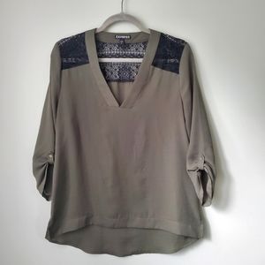 Express olive blouse with lace size small